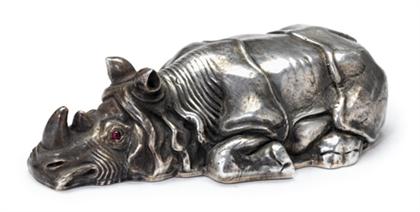 Appraisal: Russian silver figure of a rhinoceros Modeled in a languid