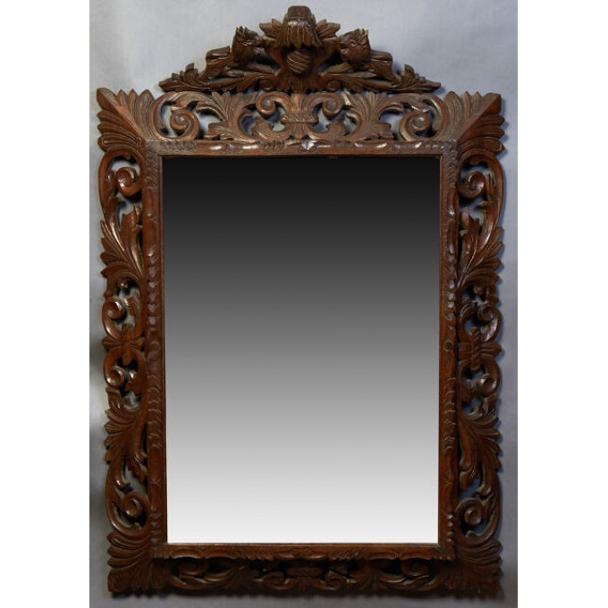 Appraisal: French Henri II Style Carved Beech Cushion Mirror early th