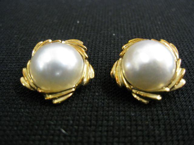 Appraisal: Mabe Pearl Earrings mm high quality pearls in k yellow