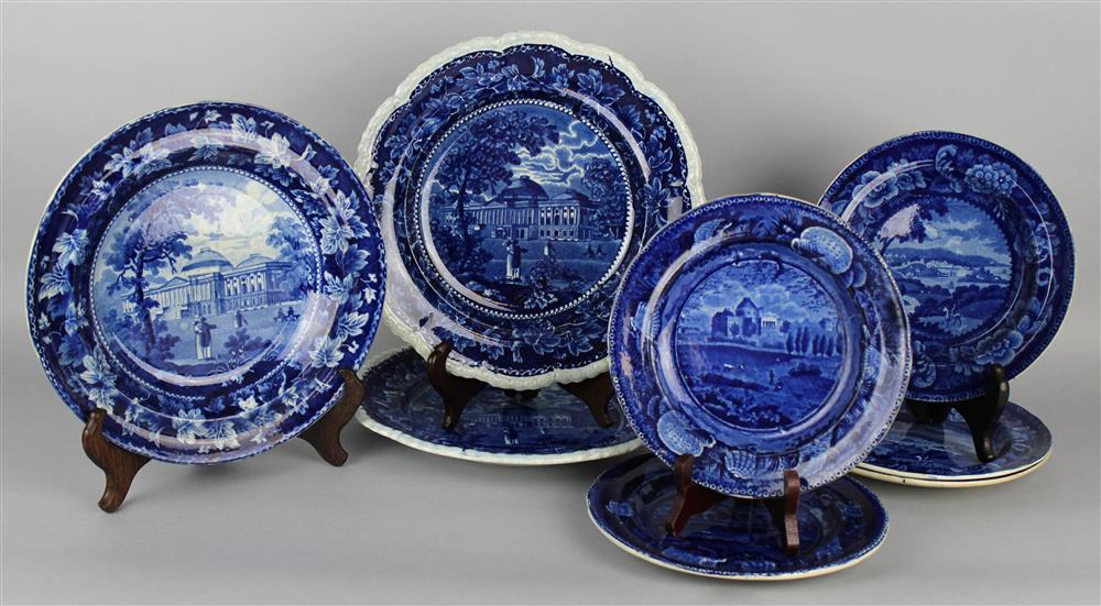 Appraisal: EIGHT STAFFORDSHIRE BLUE AND WHITE AMERICAN SUBJECT PLATES mid- th