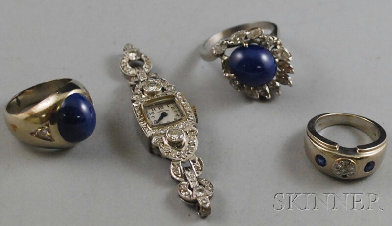 Appraisal: Four Platinum and Gold Gem-set Jewelry Items a platinum and