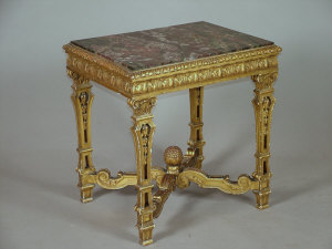 Appraisal: A Louis XVI style centre table the veined and variegated