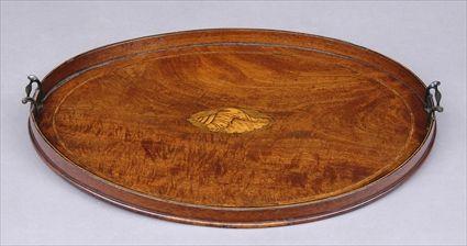 Appraisal: GEORGE III INLAID MAHOGANY TRAY WITH BRASS HANDLES Centered by