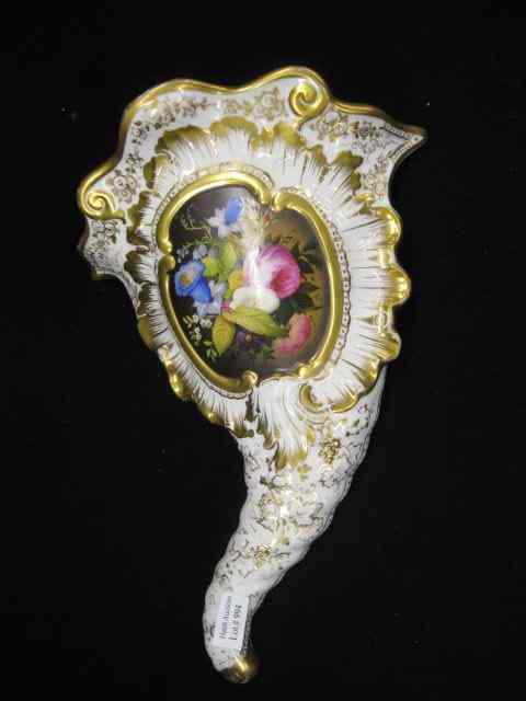 Appraisal: Old Paris Porcelain Wall Pocket handpainted floral cornucopia shape fancy