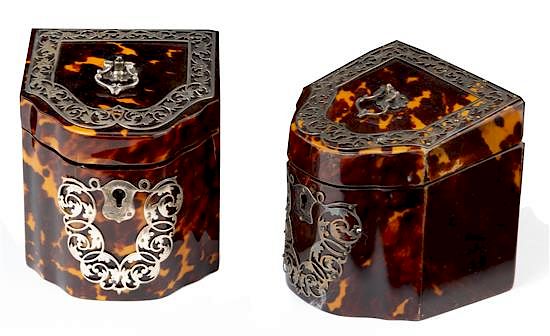 Appraisal: Two Victorian Silver-Mounted Tortoise Shell Tea Caddies Height x width