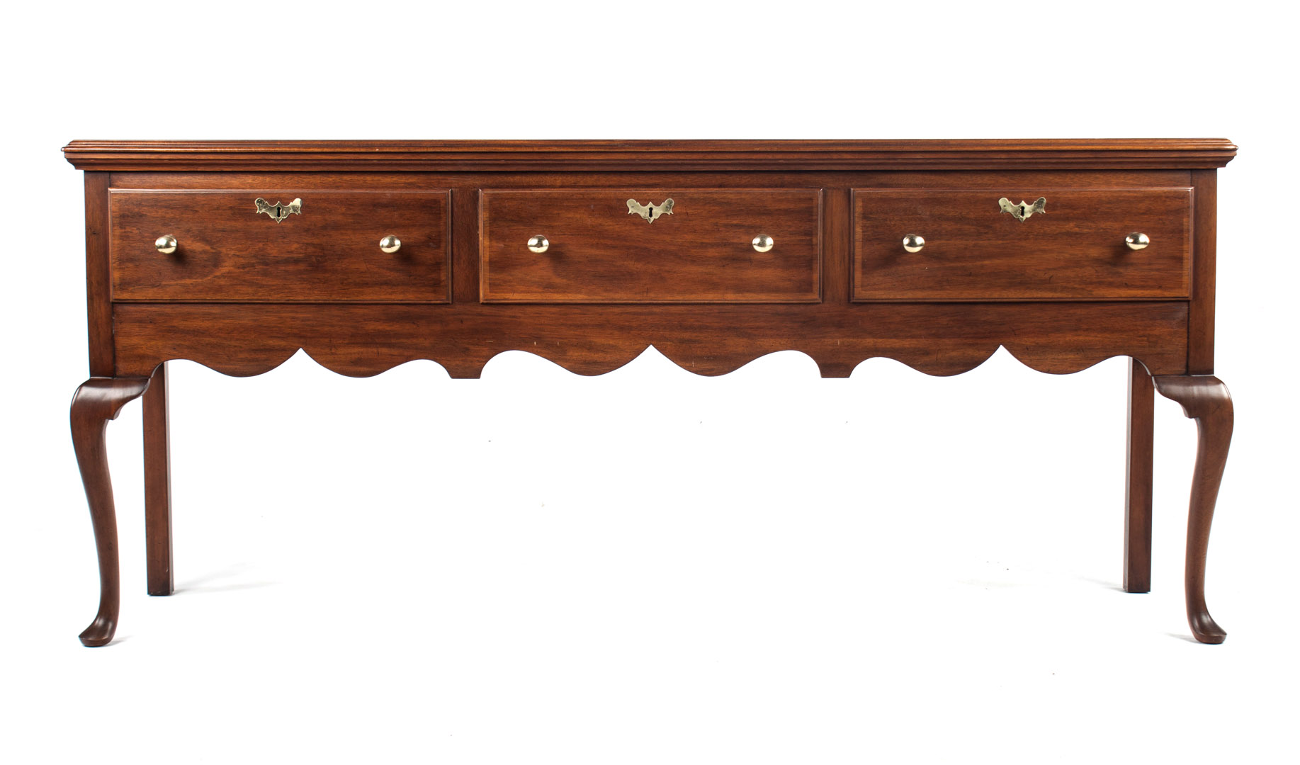 Appraisal: Henkel Harris Queen Anne style sideboard mahogany three-drawer sideboard with