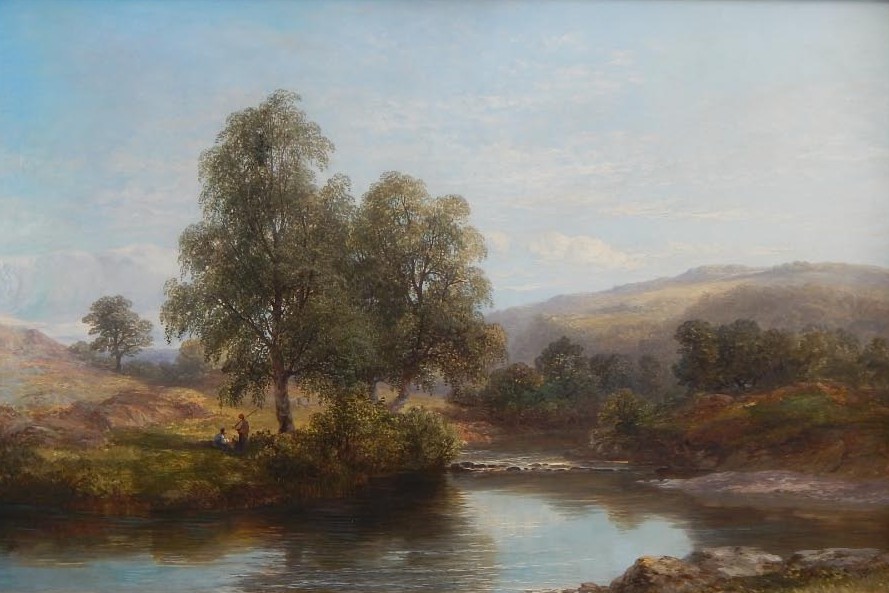 Appraisal: James Poole - River landscape figures before trees on a