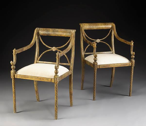 Appraisal: A set of eight Neoclassical style painted cast metal armchairs