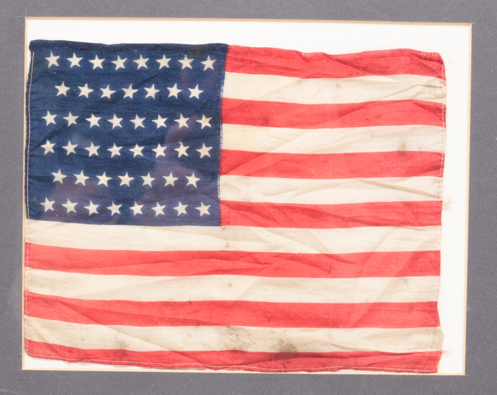 Appraisal: FORTY-SIX STAR AMERICAN FLAG - Printed silk flag Stains and