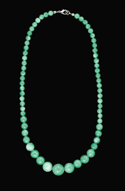 Appraisal: Jade bead necklace Sixty-three graduated beads L in Freeman''s does