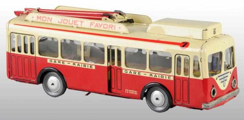 Appraisal: Tin Joustra Trolley Bus Wind-Up Toy Description French Circa Working