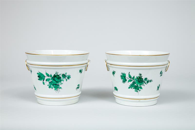 Appraisal: Pair of Vienna Porcelain Cache Pots Marked in iron red