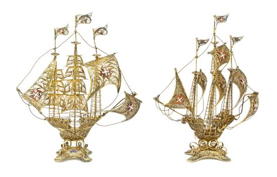 Appraisal: Sale Lot A Pair of Portuguese Silver-Gilt Filigree Miniature Nefs