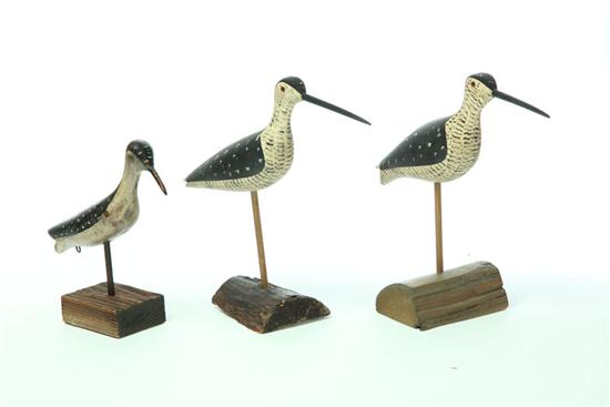 Appraisal: THREE CARVED SHOREBIRDS American th century Plovers with original paint