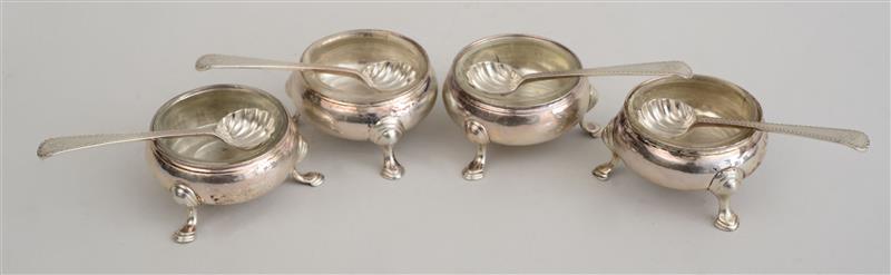 Appraisal: TWO PAIRS OF GEORGE II TRIPOD SALTS Marks rubbed and