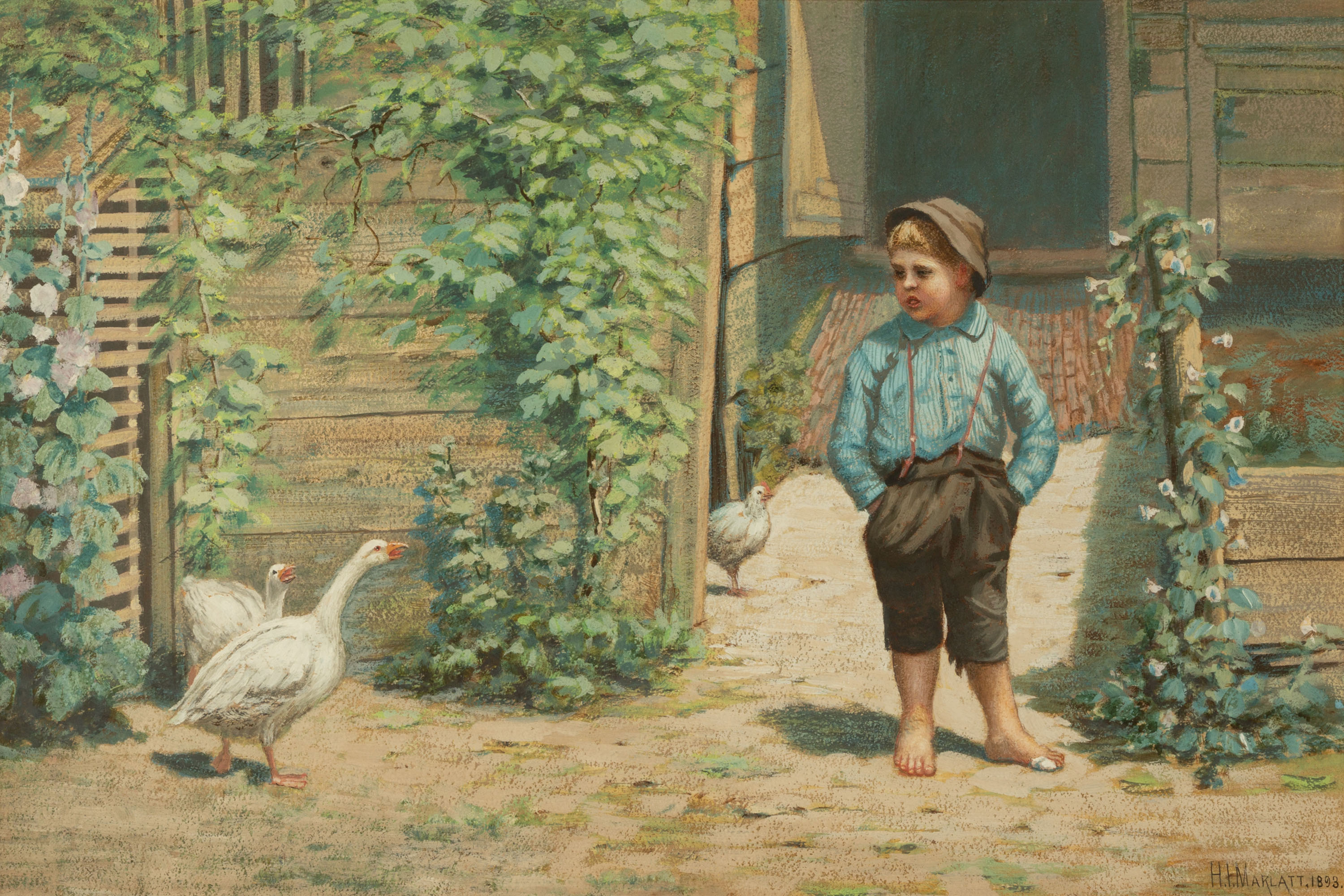 Appraisal: HAMILTON IRVING MARLATT AMERICAN - BOY WITH GEESE Watercolor and