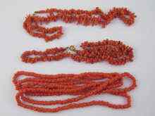 Appraisal: Three coral bead necklaces including a row of branch coral