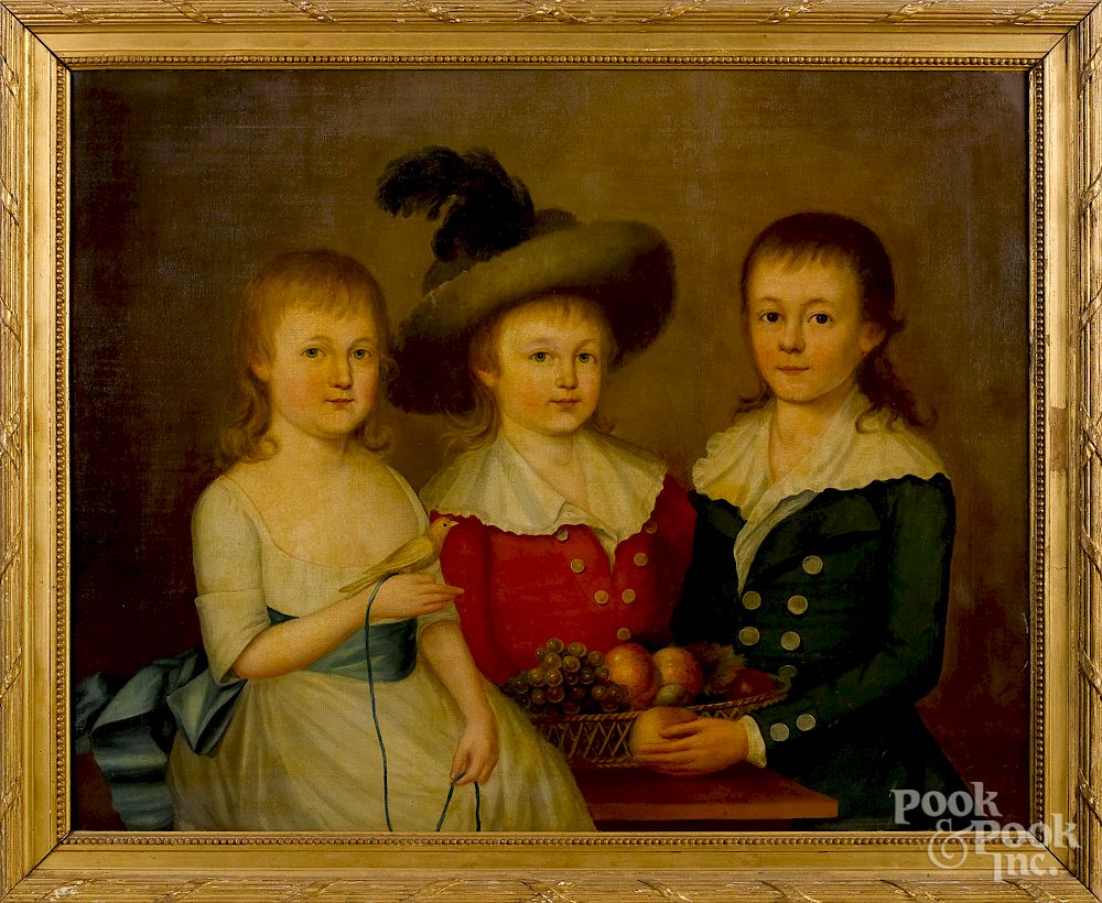 Appraisal: Oil on canvas portrait of three children Exclusive on Bidsquare