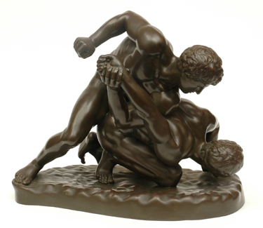 Appraisal: AN IMPRESSIVE BRONZED FIGURAL WRESTLING GROUP IN A CLASSICAL POSE