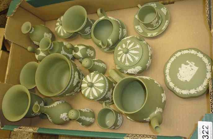 Appraisal: A good collection of Wedgwood Green Jasperware to include Vases