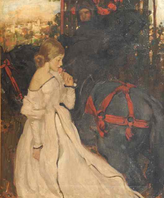 Appraisal: William Dacre Adams British - The knight and fair maiden