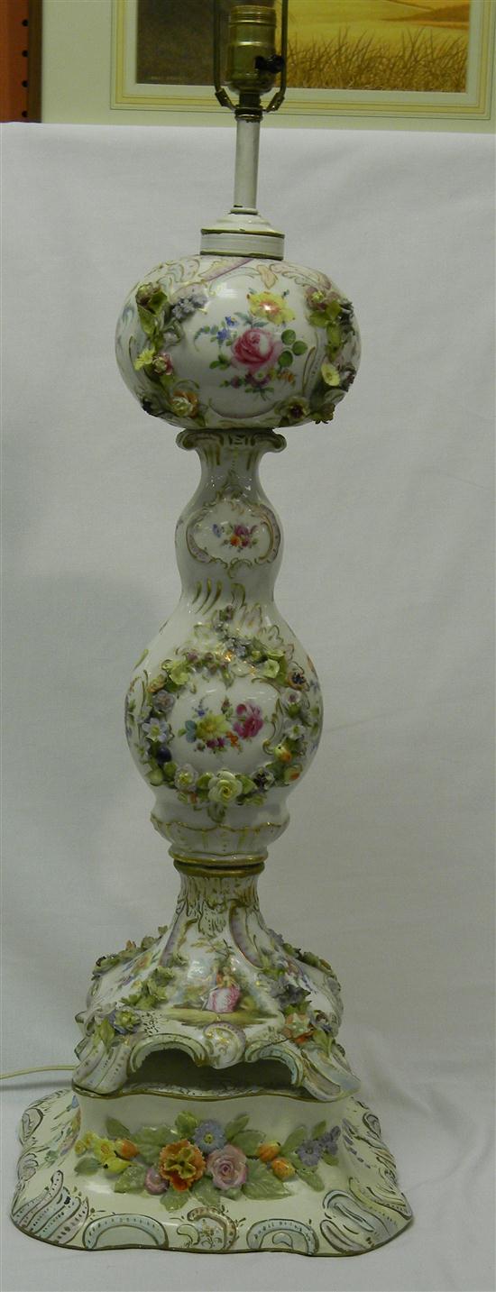 Appraisal: Dresden style table lamp with painted accents and applied flowers