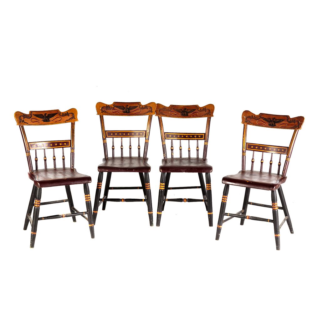 Appraisal: Four American Fancy Painted Side Chairs Circa s pine chairs