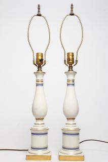 Appraisal: Pair of Cream Blue Gilt Porcelain Table Lamps H