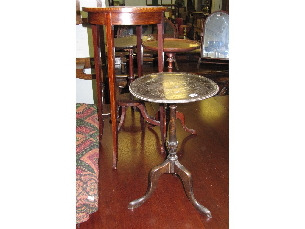 Appraisal: Mahogany inlaid occasional table and three mahogany wine tables