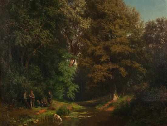 Appraisal: Robert Schultze German - Hunters Resting in a Woodland oil