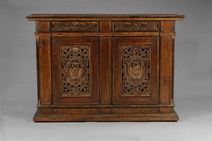 Appraisal: ITALIAN JACOBEAN CARVED WALNUT CREDENZA The rectangular top with gilt