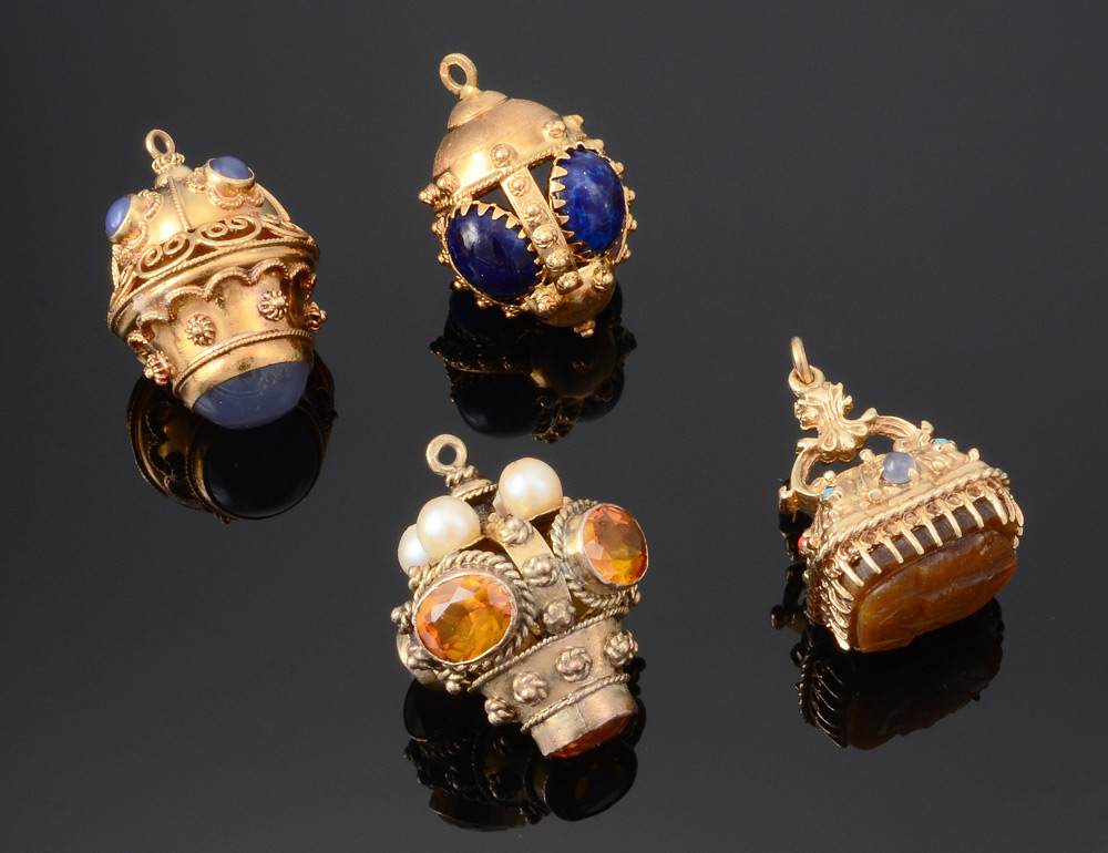 Appraisal: GROUP OF FOUR k k GOLD WATCH FOBS Beautiful as