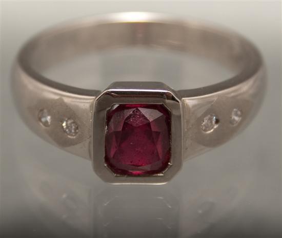 Appraisal: Lady's palladium diamond and ruby ring center ruby approximately ct