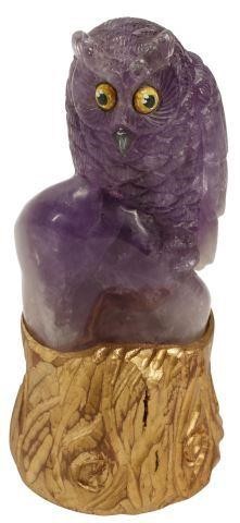 Appraisal: Carved amethyst bird figure Owl possibly Russian on carved foliated