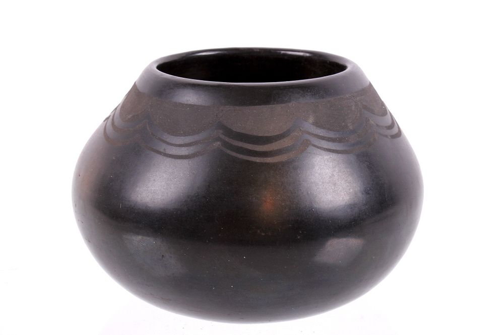 Appraisal: Santa Clara Carmel Romou Black on Black Olla Pot For