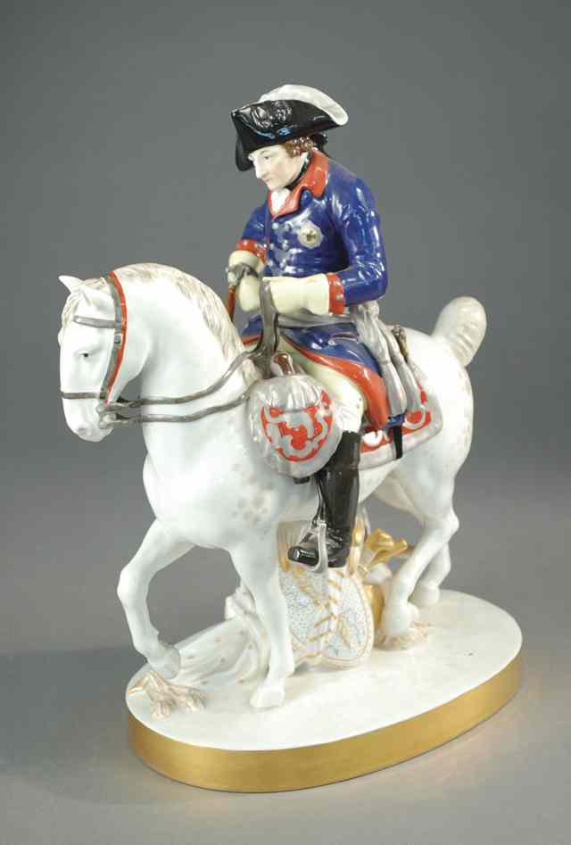 Appraisal: KPM GERMAN PORCELAIN FIGURE French soldier wearing tri-corn hat astride