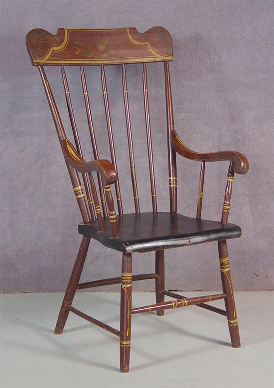 Appraisal: Painted Windsor Armchair Period paint with gold striping and stenciled