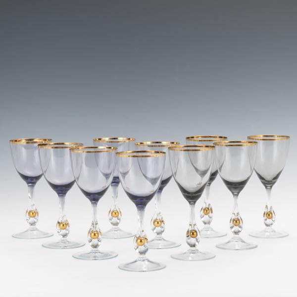 Appraisal: CRYSTAL RED WINE GLASSES SET OF TEN approximate Ten blown