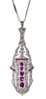 Appraisal: Art Deco diamond ruby and platinum pendant-necklace set with numerous