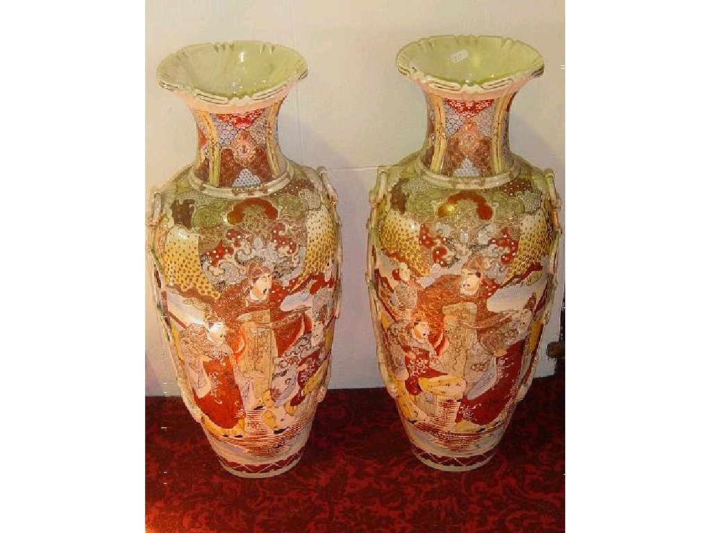 Appraisal: A pair of substantial late th century Satsuma type vases