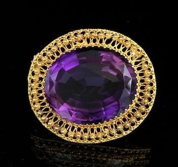 Appraisal: A Fine Antique Amethyst Brooch in k Yellow Gold A