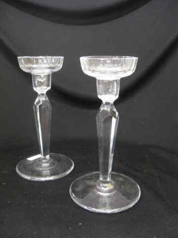 Appraisal: Pair of Orrefors Swedish Crystal Candlesticks '' signed excellent