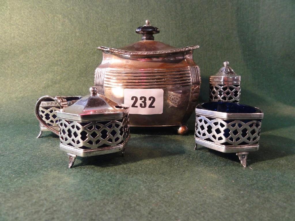 Appraisal: A silver tea canister of baluster form with gadroon border