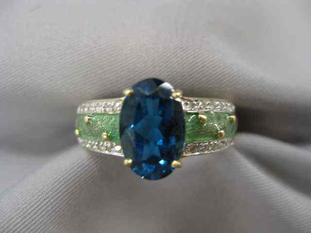 Appraisal: Blue Topaz Diamond Ring enameled trim deep Swiss blue diamonds