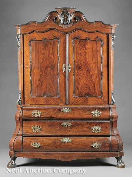 Appraisal: An Antique Dutch Figured Walnut Linen Press late th early