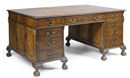 Appraisal: GOOD GEORGE III STYLE MAHOGANY PEDESTAL DESK MAPLE CO EARLY