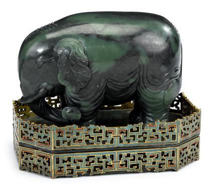 Appraisal: Chinese spinach jade elephantstand th century elephant th century