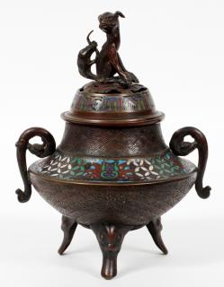 Appraisal: CHINESE BRONZE CHAMPLEVE COVERED INCENSE BURNER CHINESE BRONZE CHAMPLEVE COVERED