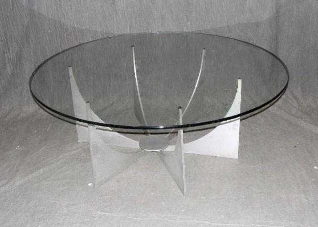 Appraisal: DONALD DRUMM Aluminum Base Glass Top Cocktail Table From a