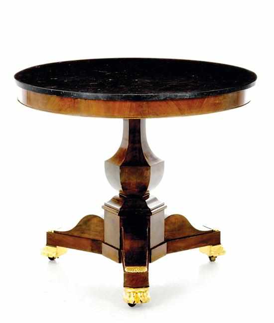 Appraisal: Charles X marble-top mahogany center table circa circular black marble